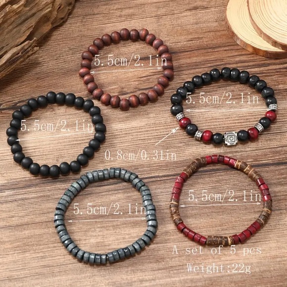 5pcs Unique Red and Black Beads Coconut Shell Snowflake Hand Accessories - Picture 5 of 5